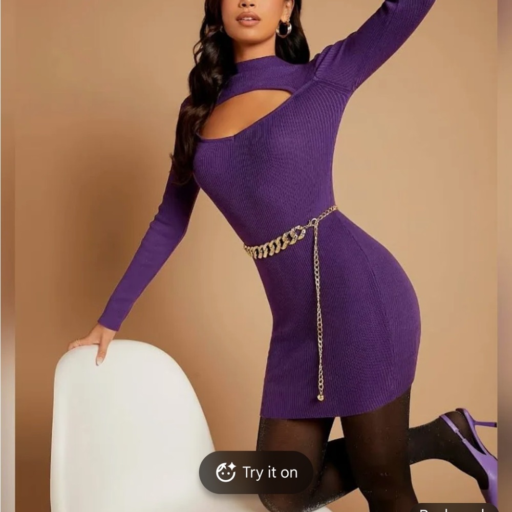 GB by Gianni Bini Purple Long Sleeve Knit Dress